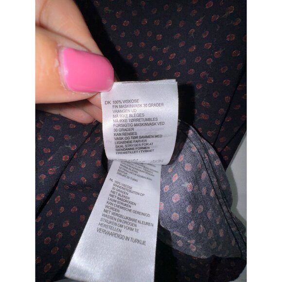 Reiss Black & Red Polka Dot Roses Slim Fit Long Sleeve Shirt Small Boho Goth Y2K - Picture 8 of 9